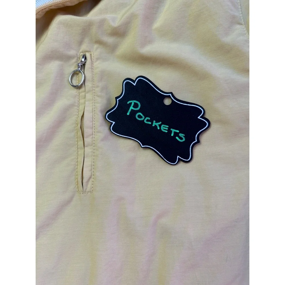 Talbots Raincoat Jacket L Yellow Hooded Full Zip Lined‎ Lightweight Preppy Chic